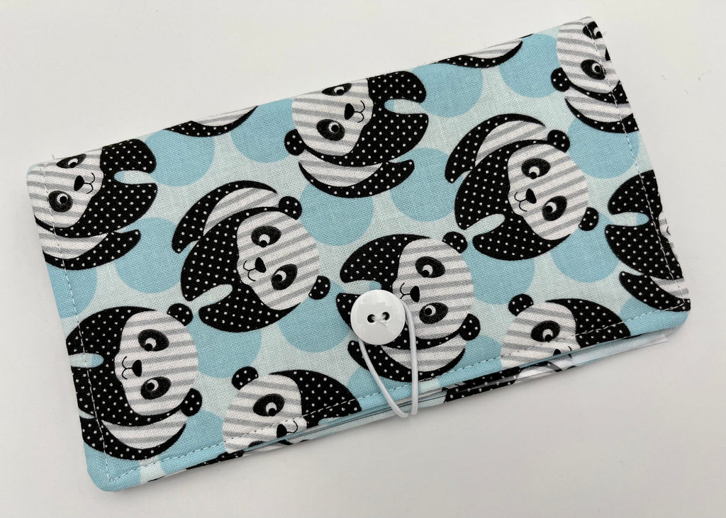 Blue Duplicate Checkbook Cover, Check Book Register, Duplicate Check Book Register, Fabric Checbook Cover - Panda Bear Blue