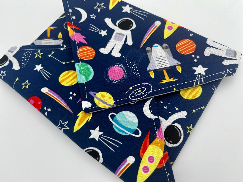 Reusable Sandwich Bag - Blue Sandwich Wrap - Unicorn Reusable Sandwich Mat - Sandwich Holder - Space Rainbow Astronaut