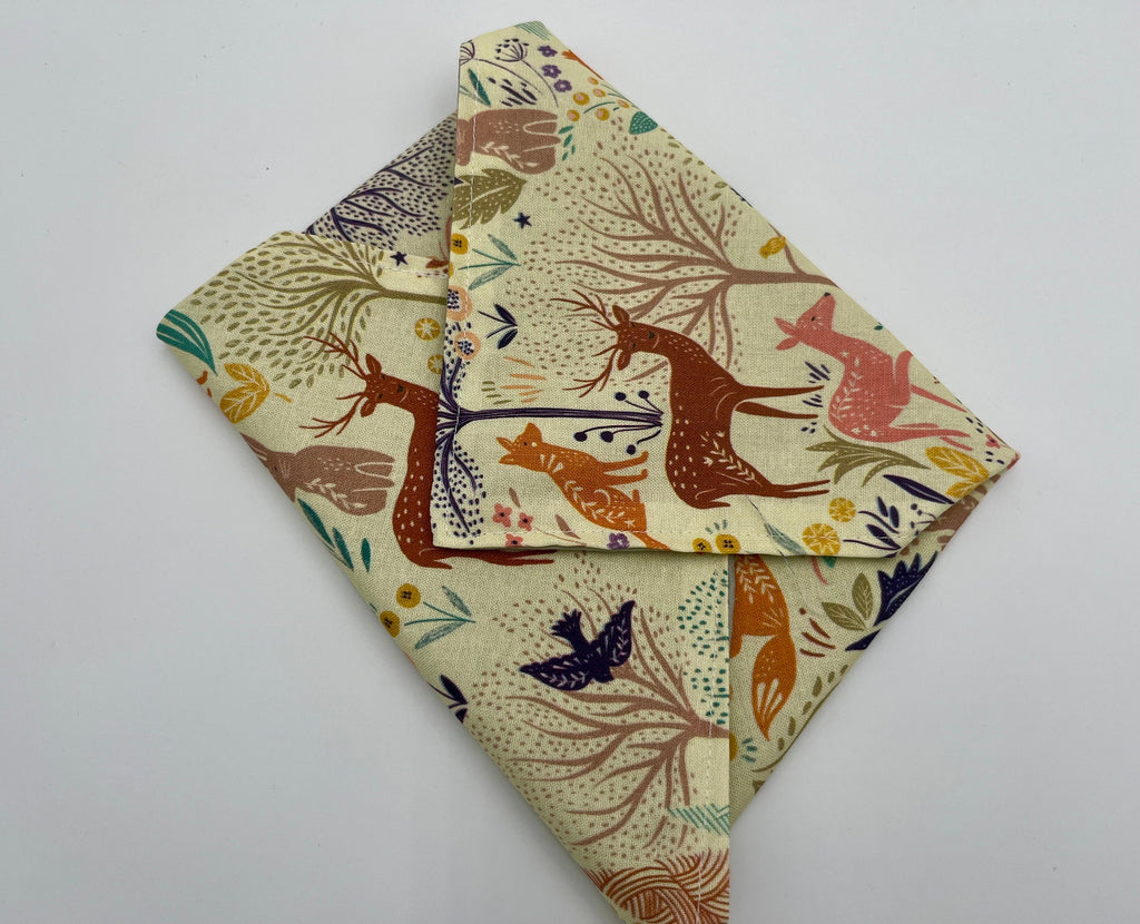 Reusable Sandwich Bag, Sandwich Wrap , Reusable Sandwich Mat, Sandwich Holder - Animals Forest Cream