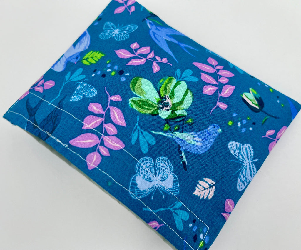 Reusable Snack Bag, Fabric Snack Bag, Owl Snack Bag, Snack Baggie - Anew Birds Teal Blue