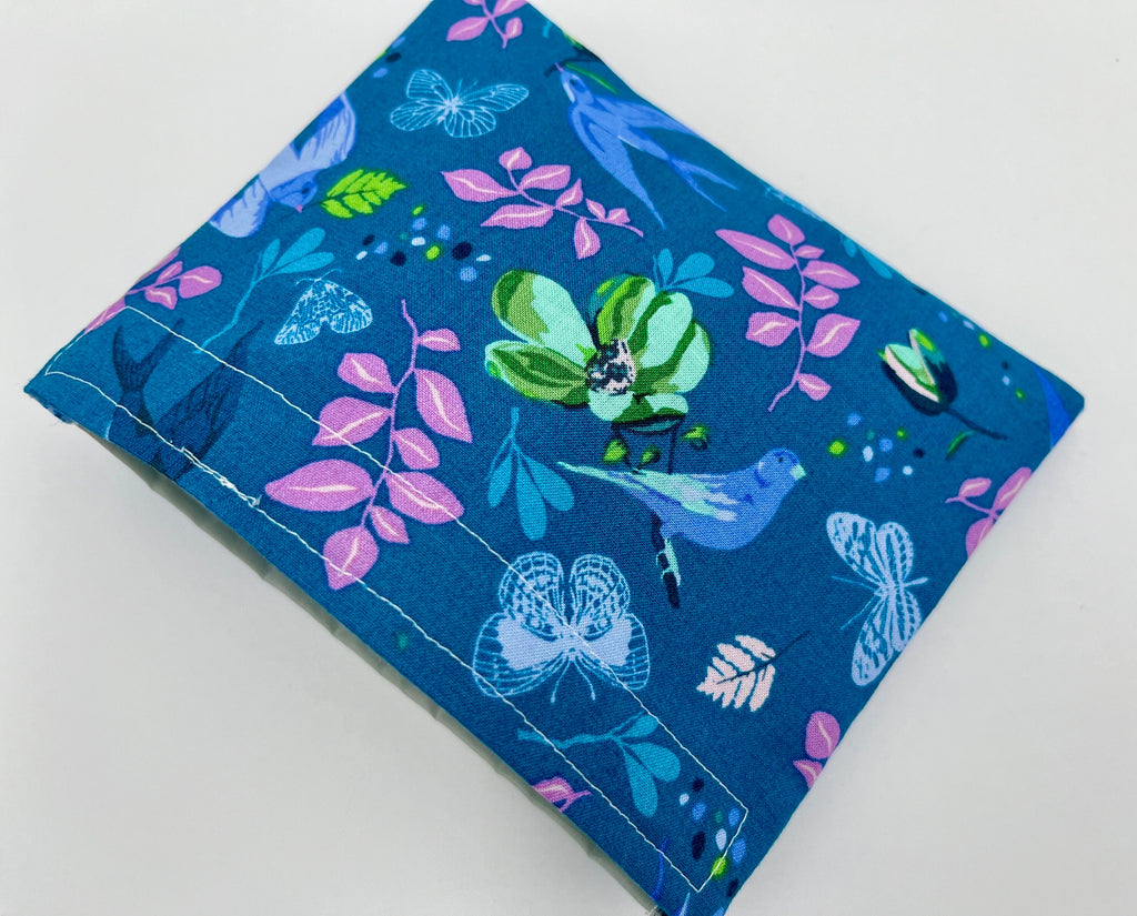 Reusable Snack Bag, Fabric Snack Bag, Owl Snack Bag, Snack Baggie - Anew Birds Teal Blue