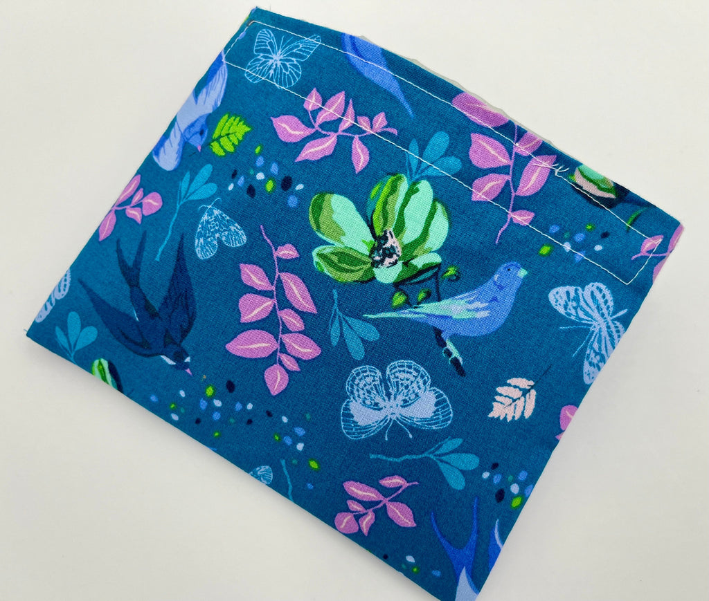 Reusable Snack Bag, Fabric Snack Bag, Owl Snack Bag, Snack Baggie - Anew Birds Teal Blue