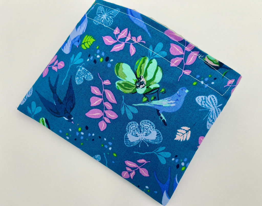 Reusable Snack Bag, Fabric Snack Bag, Owl Snack Bag, Snack Baggie - Anew Birds Teal Blue