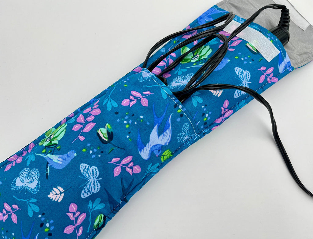 Blue Curling Iron Holder, Curling Iron Case, Flat Iron Holder, Flat Iron Case, Curling Iron Bag, Flat Iron Sleeve - Anew Birds Teal Blue