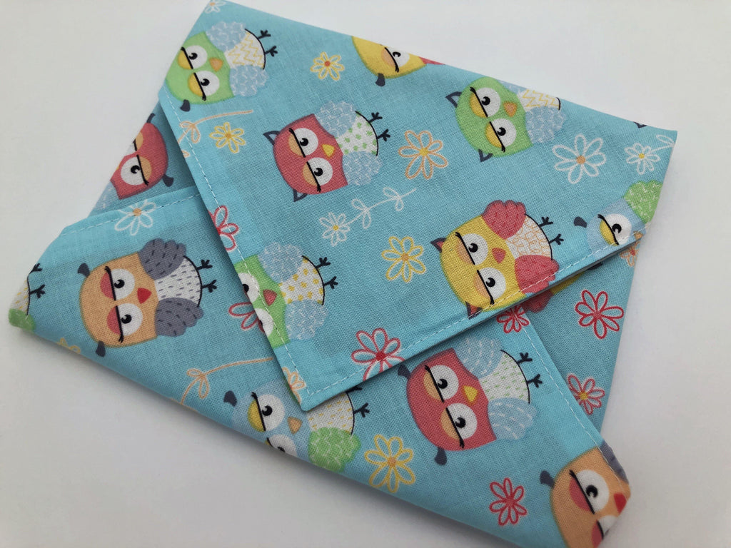 Owls Sandwich Bag, Blue Reusable Sandwich Wrap, Owl School Lunch, Eco-Friendly Napkin - EcoHip Custom Designs