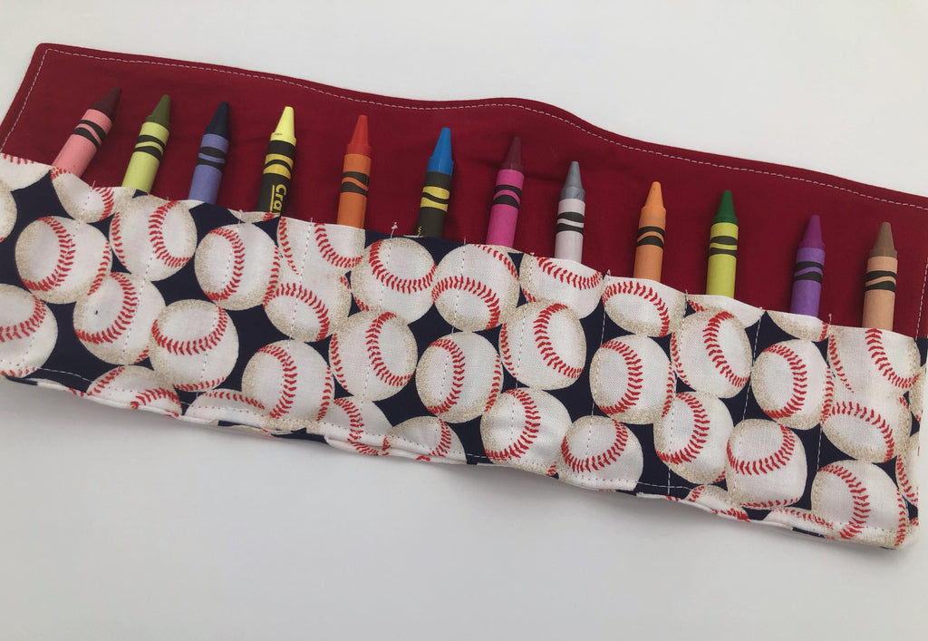 Baseball Crayon Roll, Sports Fan Crayon Caddy, Travel Toy, Baseball Fan - EcoHip Custom Designs