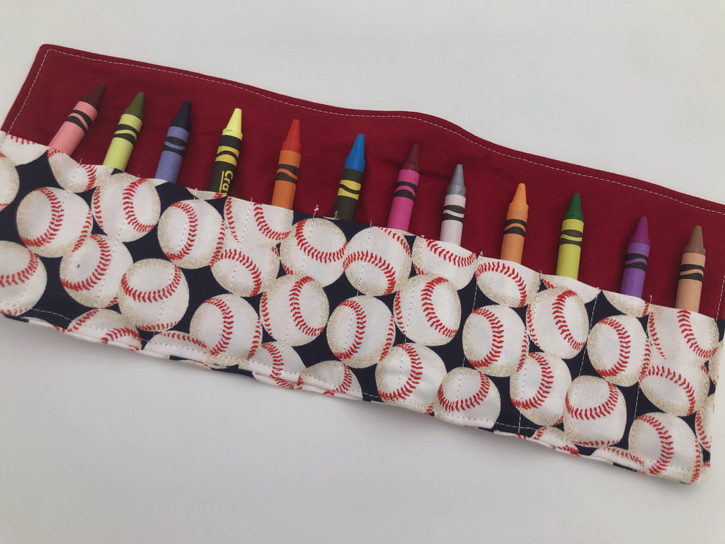 Baseball Crayon Roll, Sports Fan Crayon Caddy, Travel Toy, Baseball Fan - EcoHip Custom Designs