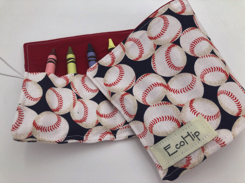 Baseball Crayon Roll, Sports Fan Crayon Caddy, Travel Toy, Baseball Fan - EcoHip Custom Designs