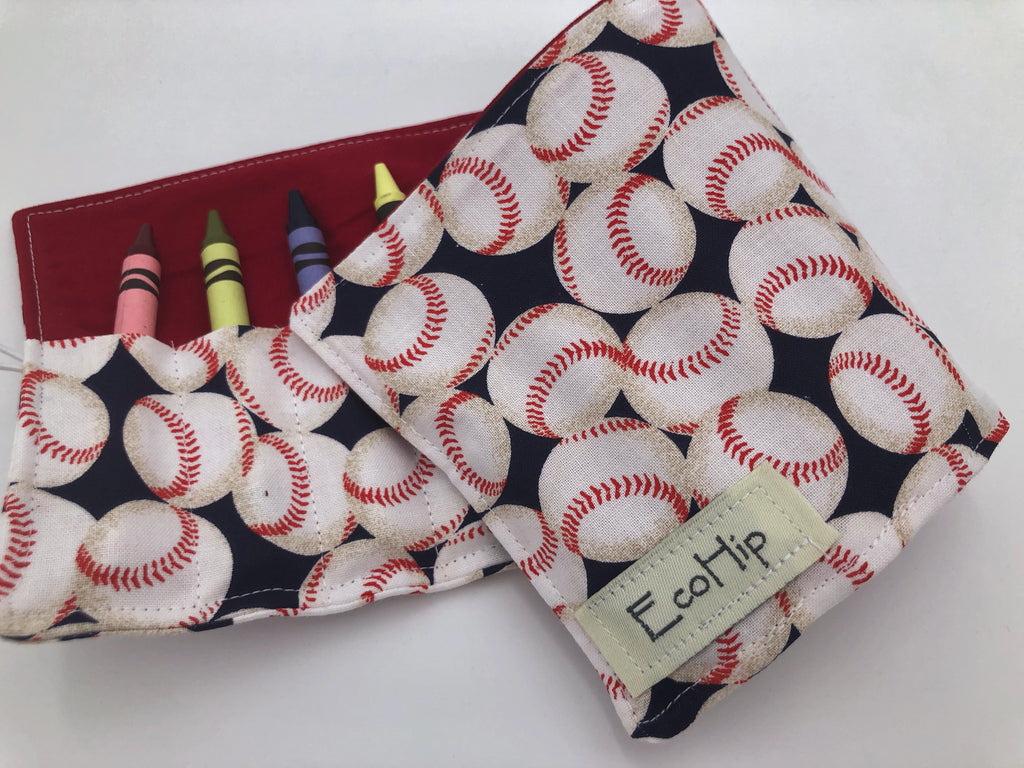 Baseball Crayon Roll, Sports Fan Crayon Caddy, Travel Toy, Baseball Fan - EcoHip Custom Designs