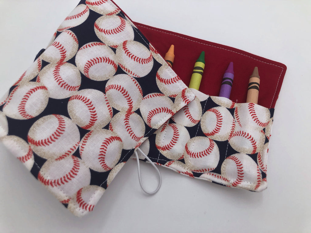 Baseball Crayon Roll, Sports Fan Crayon Caddy, Travel Toy, Baseball Fan - EcoHip Custom Designs