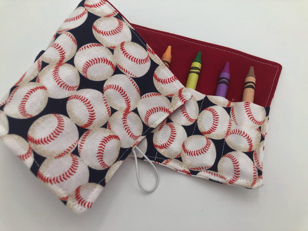 Baseball Crayon Roll, Sports Fan Crayon Caddy, Travel Toy, Baseball Fan - EcoHip Custom Designs