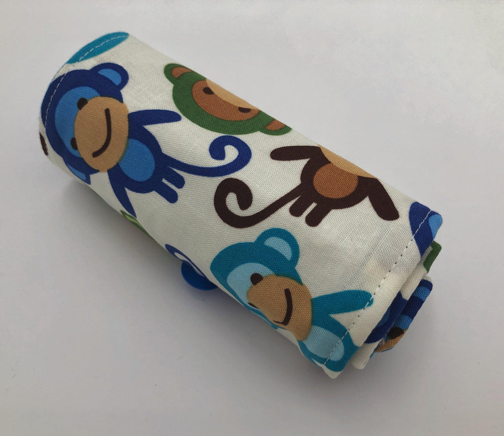 Blue Monkeys Crayon Roll, Preschooler Travel Toy, Animal Crayon Case - EcoHip Custom Designs