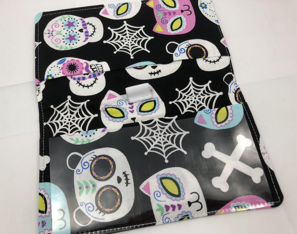 Day of the Dead Checkbook Cover, Women’s Duplicate Check Book, Black Animals - EcoHip Custom Designs