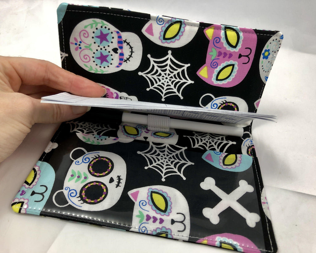 Day of the Dead Checkbook Cover, Women’s Duplicate Check Book, Black Animals - EcoHip Custom Designs