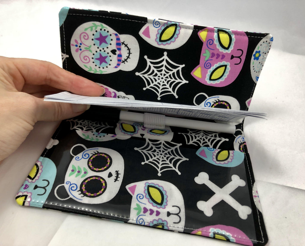 Day of the Dead Checkbook Cover, Women’s Duplicate Check Book, Black Animals - EcoHip Custom Designs