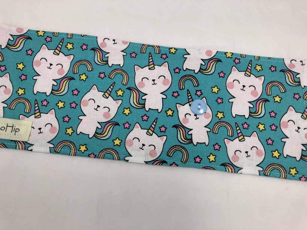 Unicorn Crayon Roll, Girl's Stocking Stuffer, Kitty Cat Crayon Wallet, Blue - EcoHip Custom Designs