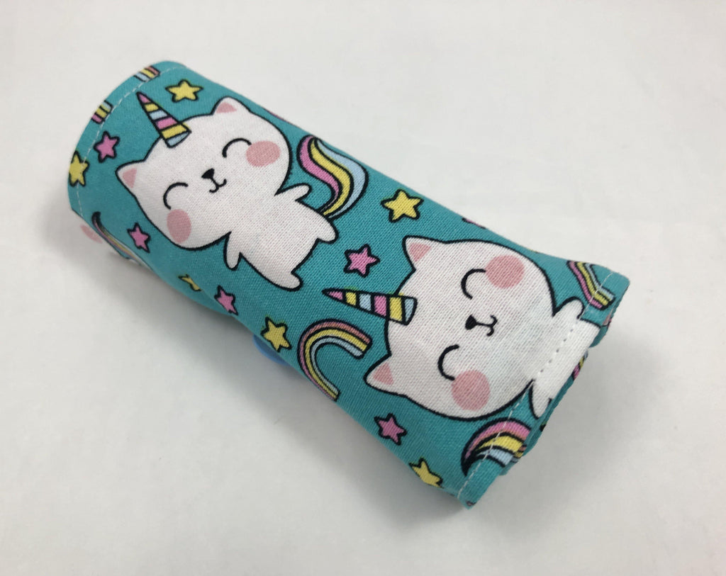 Unicorn Crayon Roll, Girl's Stocking Stuffer, Kitty Cat Crayon Wallet, Blue - EcoHip Custom Designs