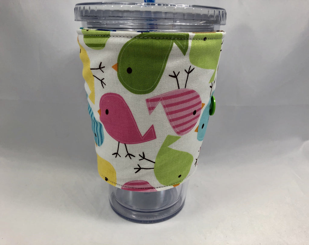 Birds Reversible Coffee Cozy, Insulated Coffee Cup Sleeve, Iced Coffee Cozy, Monkey - EcoHip Custom Designs