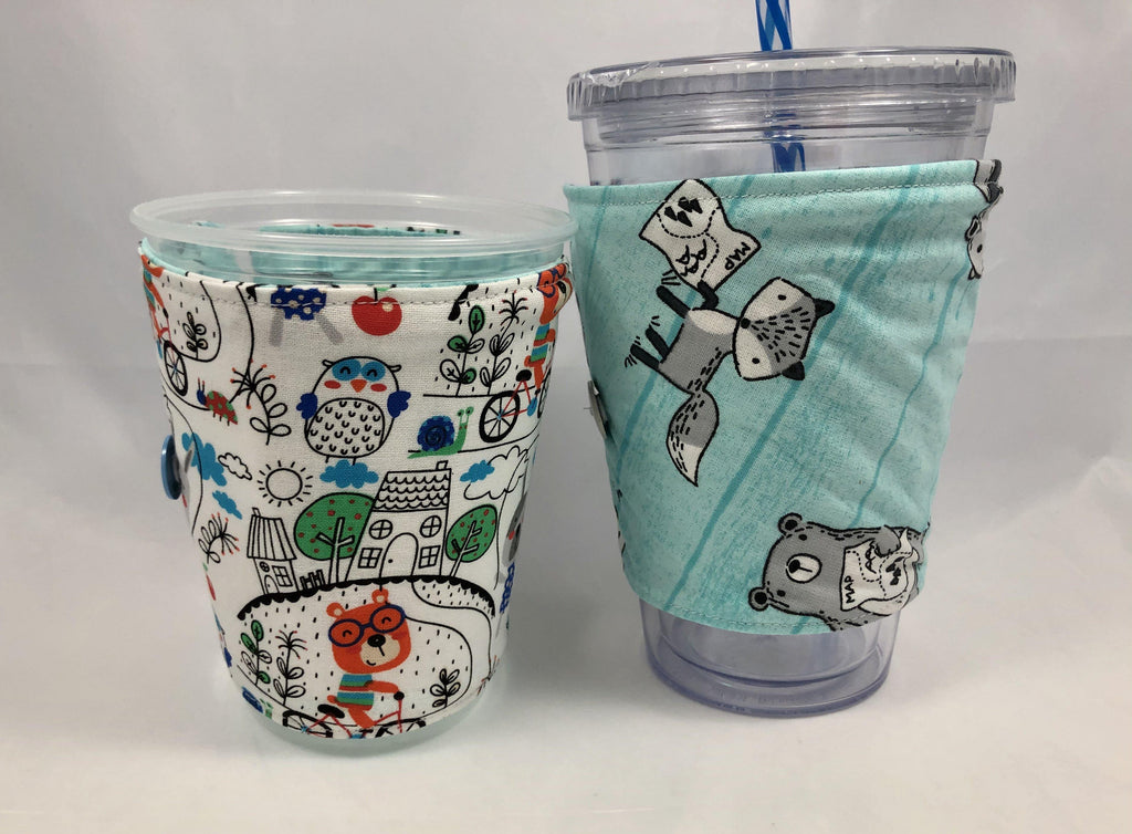 Dogs Reversible Coffee Cozy, Insulated Coffee Cup Sleeve,  Hot Drink Cozy, Animals - EcoHip Custom Designs