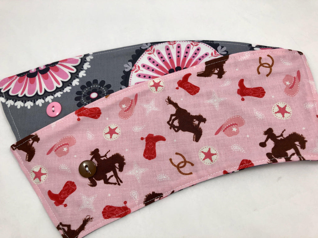 Cowgirl Reversible Coffee Cozy, Pink Cowboy Coffee Sleeve, Coffee Lover - EcoHip Custom Designs