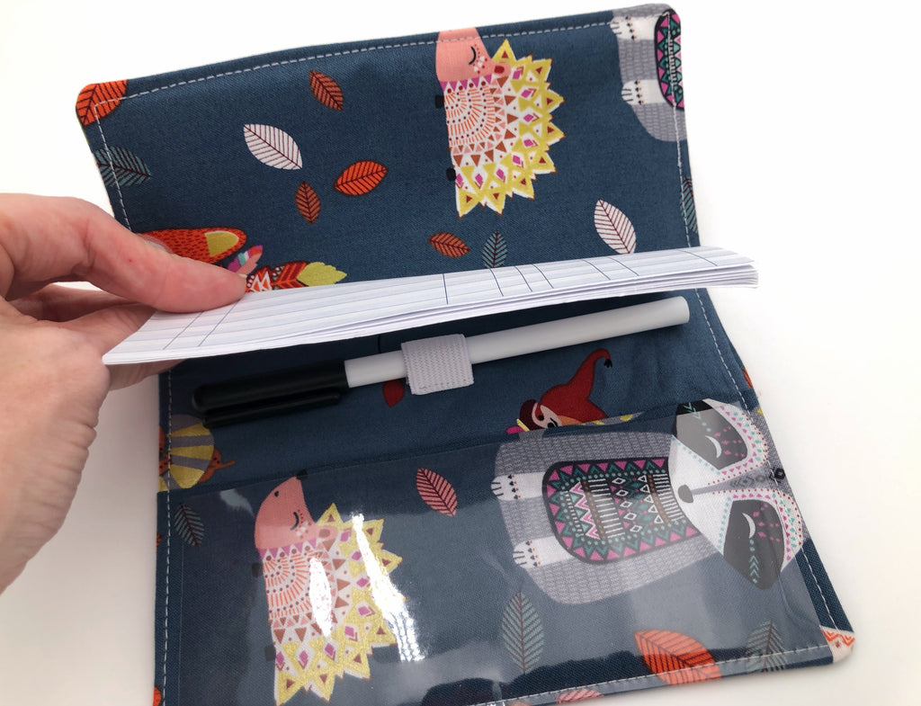 Animals Checkbook Cover, Women’s Duplicate Check Book, Gray, Hedgehog, Fox - EcoHip Custom Designs