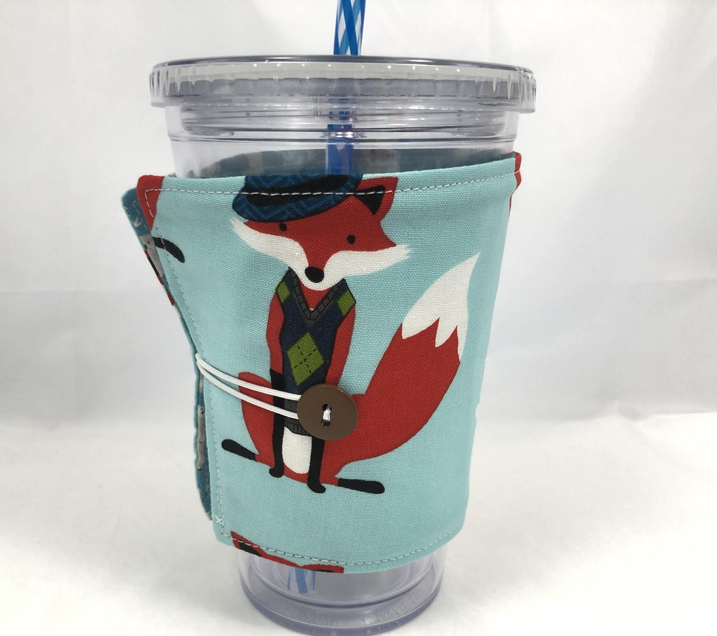 Foxes Reversible Coffee Cozy,  Koala Bear Coffee Cup Sleeve, Blue - EcoHip Custom Designs