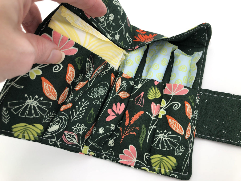 Forest Green Time of the Month Case, Travel Tampon Wallet, Sanitary Pad Pouch - EcoHip Custom Designs