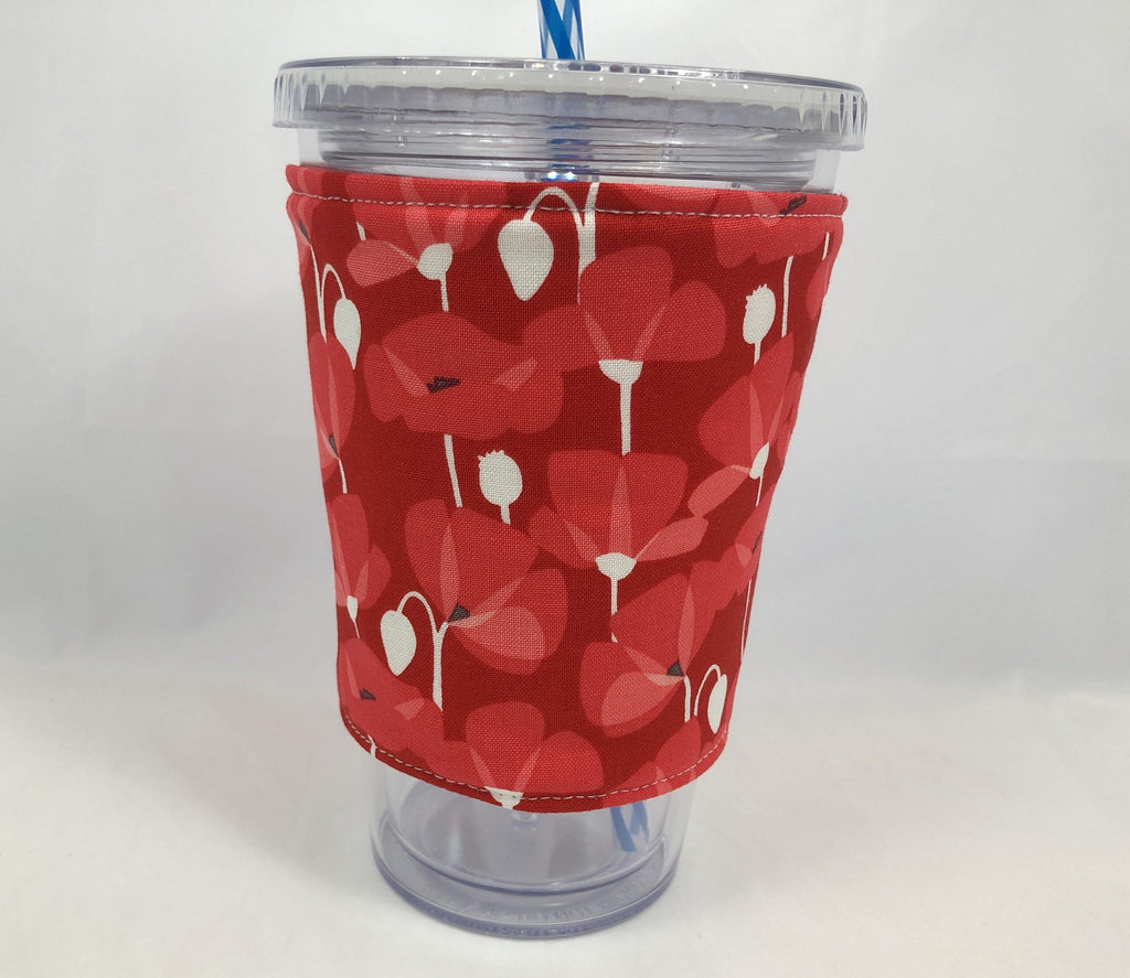 Panda Bear Reversible Coffee Cozy, Red Insulated Iced Coffee Sleeve, Cup Cozy - EcoHip Custom Designs