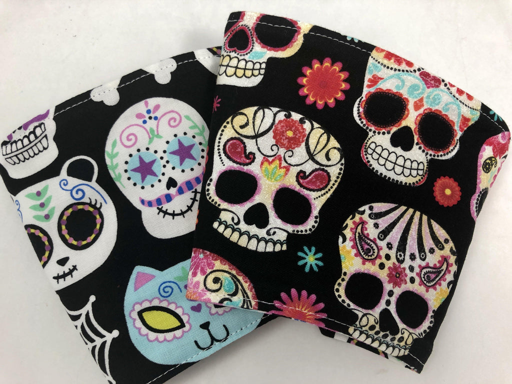 Sugar Skull Reversible Coffee Cozy, Insulated Iced Coffee Cup Sleeve, Day of the Dead - EcoHip Custom Designs