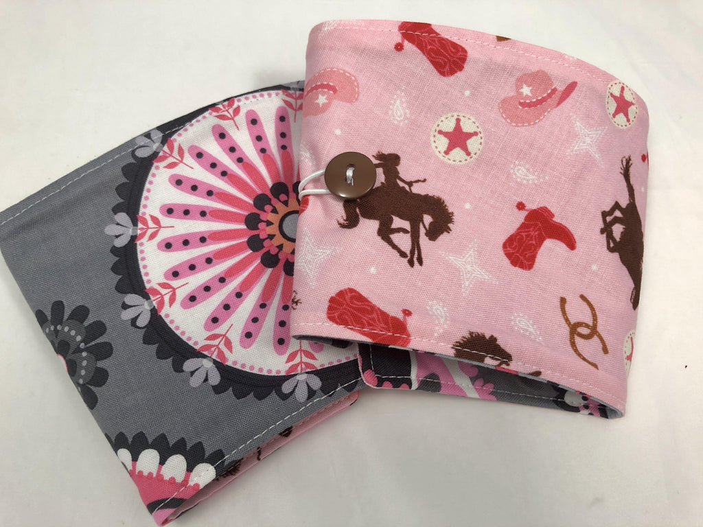 Cowgirl Reversible Coffee Cozy, Pink Cowboy Coffee Sleeve, Coffee Lover - EcoHip Custom Designs