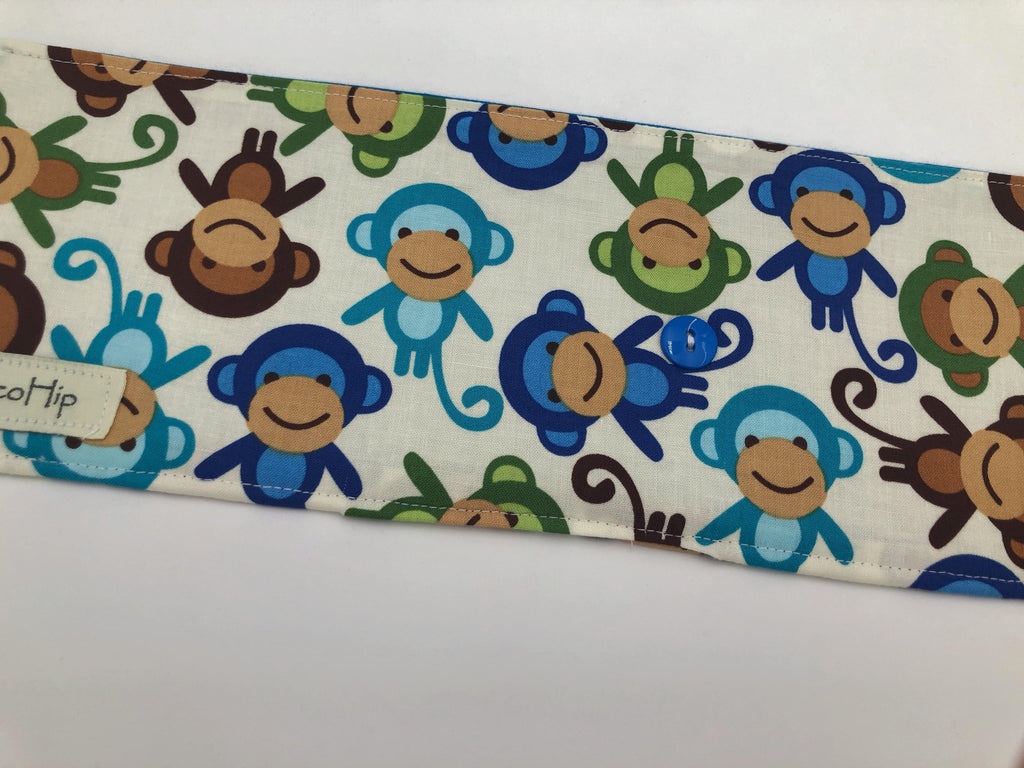 Blue Monkeys Crayon Roll, Preschooler Travel Toy, Animal Crayon Case - EcoHip Custom Designs