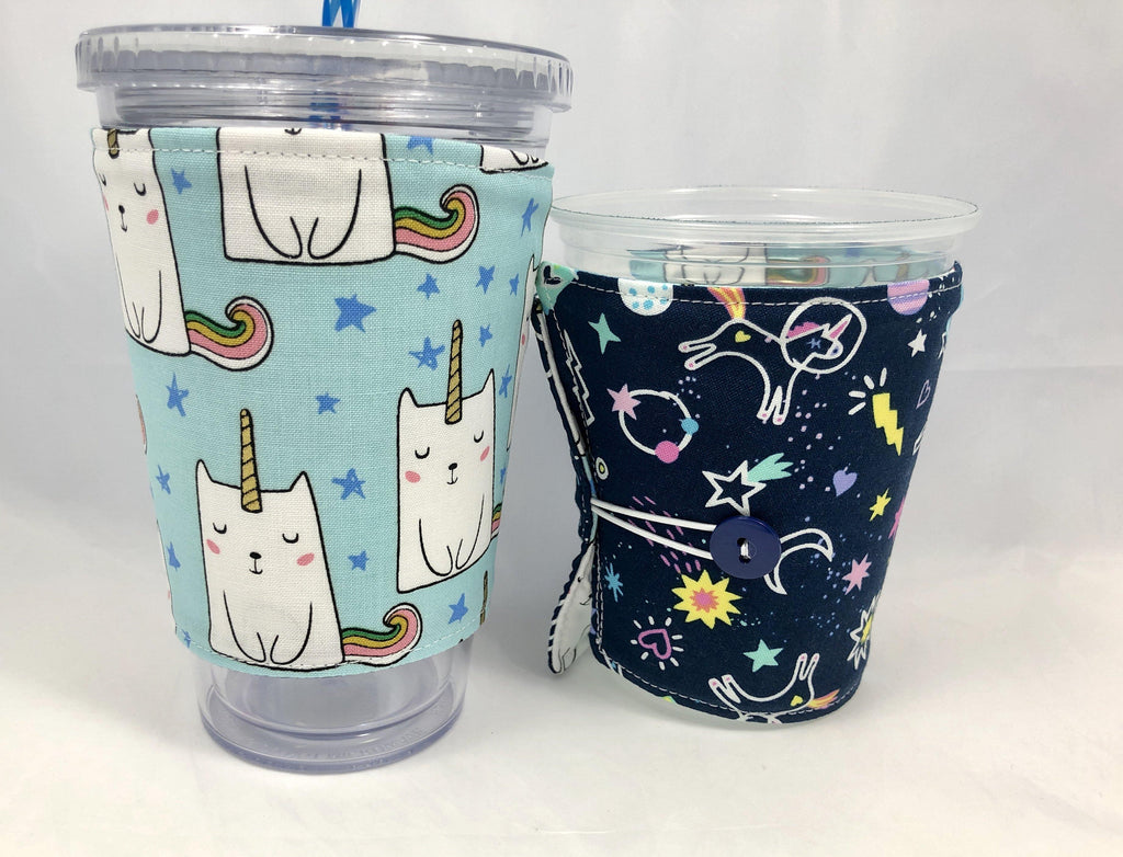 Catirorn Reversible Coffee Cozy, Unicorn Insulated Hot Drink Sleeve, Coffee Lovers - EcoHip Custom Designs