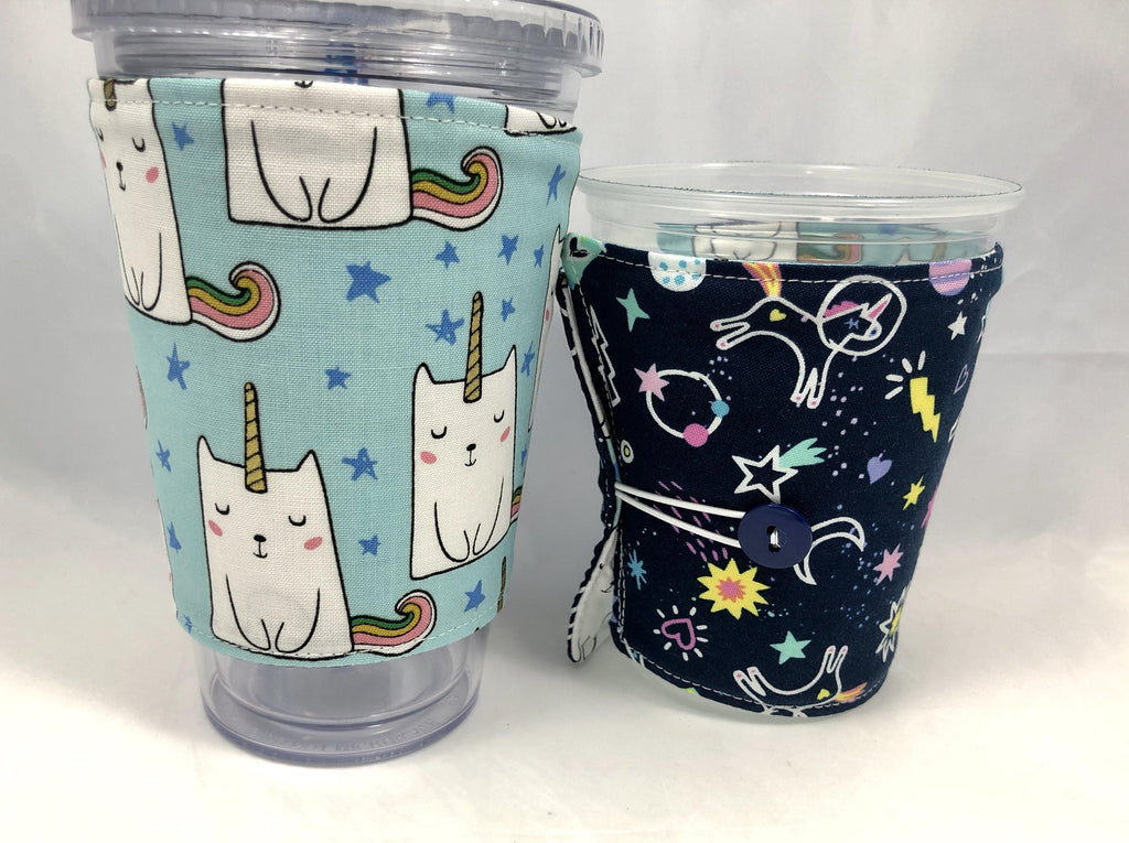 Catirorn Reversible Coffee Cozy, Unicorn Insulated Hot Drink Sleeve, Coffee Lovers - EcoHip Custom Designs