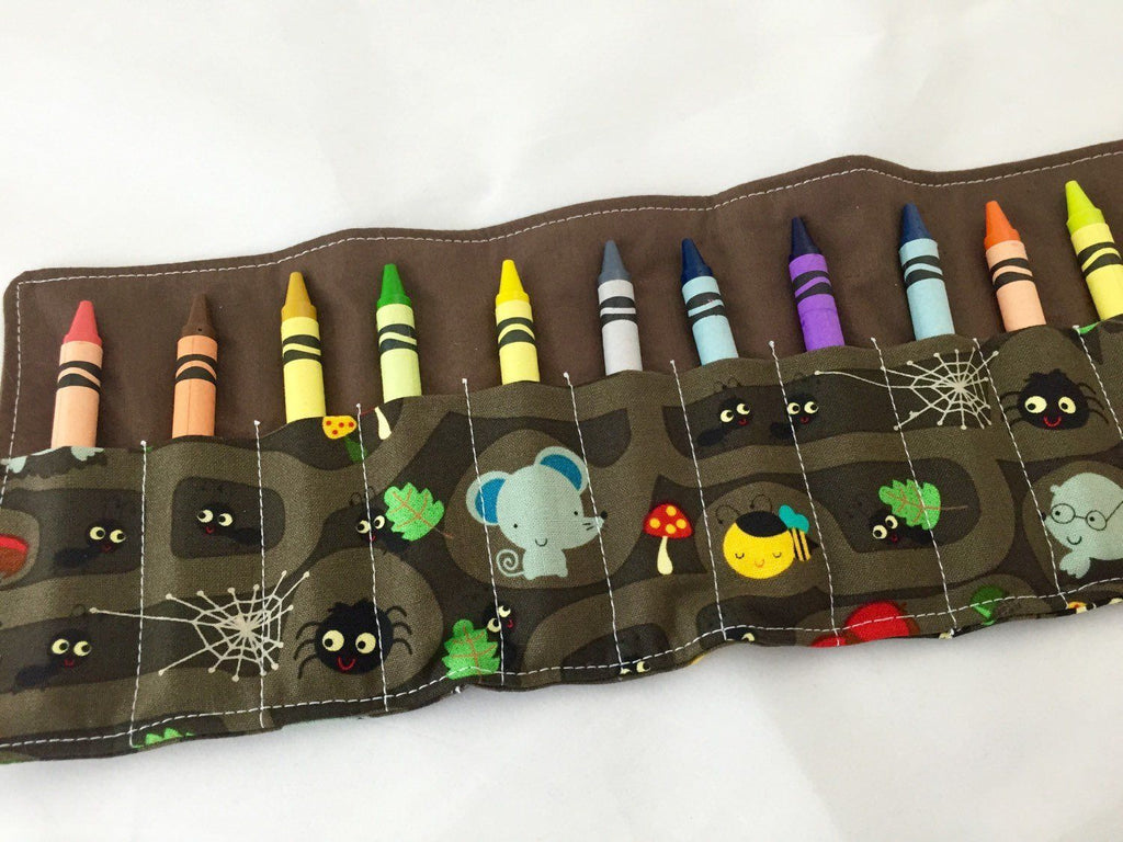 Animal Crayon Roll, Toddler Travel Toy, Kid's Crayon Case, Diaper Bag, Brown - EcoHip Custom Designs