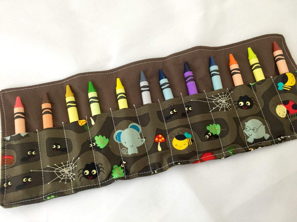 Animal Crayon Roll, Toddler Travel Toy, Kid's Crayon Case, Diaper Bag, Brown - EcoHip Custom Designs