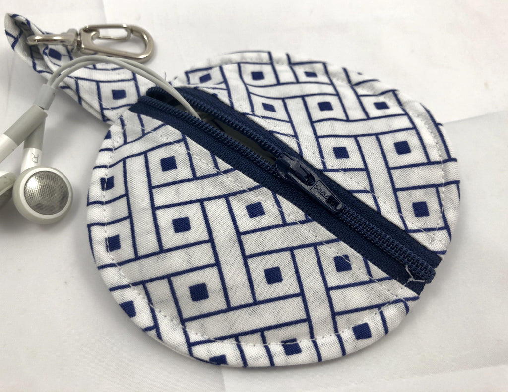 Blue Ear Bud Case, Air Pod Zipper Pouch, Lens Cap Holder, Minimalist - EcoHip Custom Designs