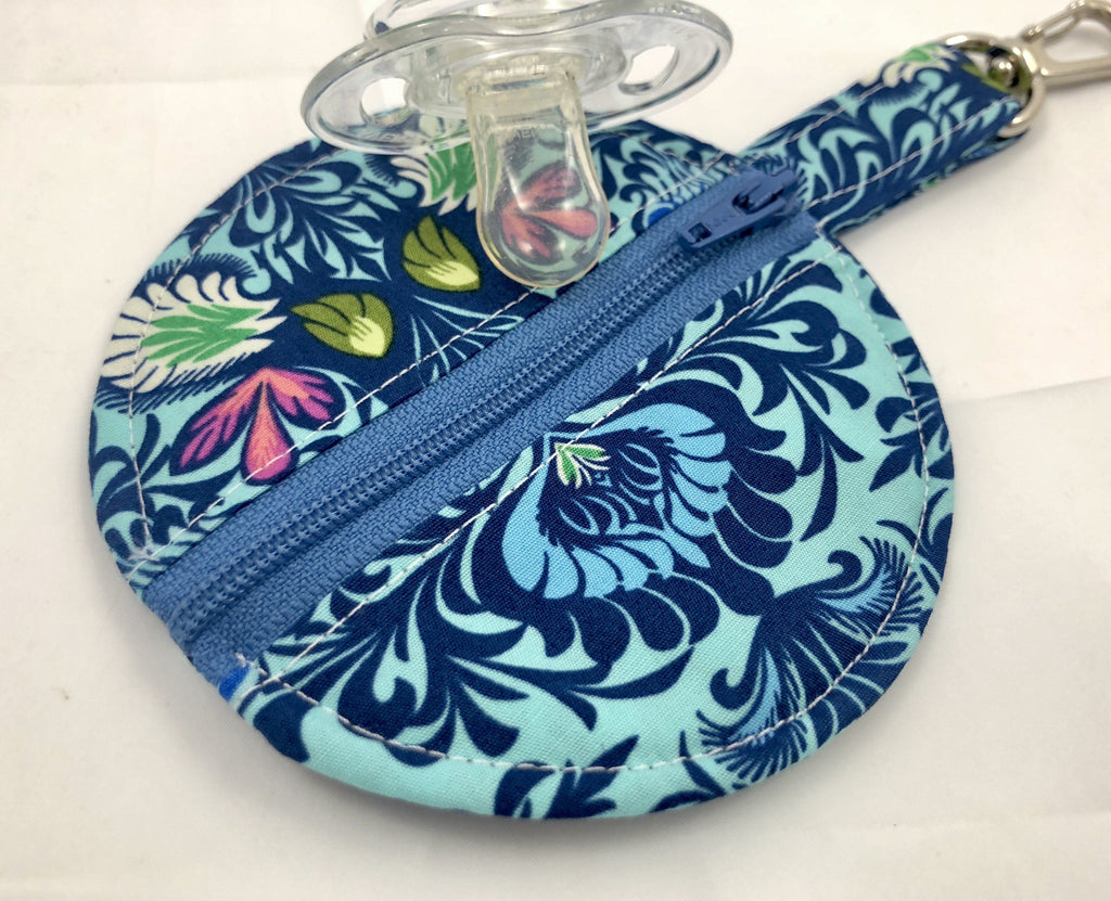 Blue Earbud Case, Ear Bud Pouch, Bluetooth Holder, Tiny Zipper Case, Chapstick, Damask - EcoHip Custom Designs