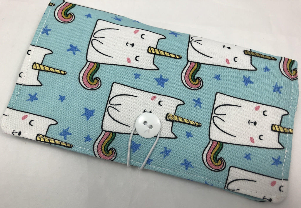 Checkbook Cover, Duplicate Check Book Register, Pen Holder, Unicorn, Cat - EcoHip Custom Designs