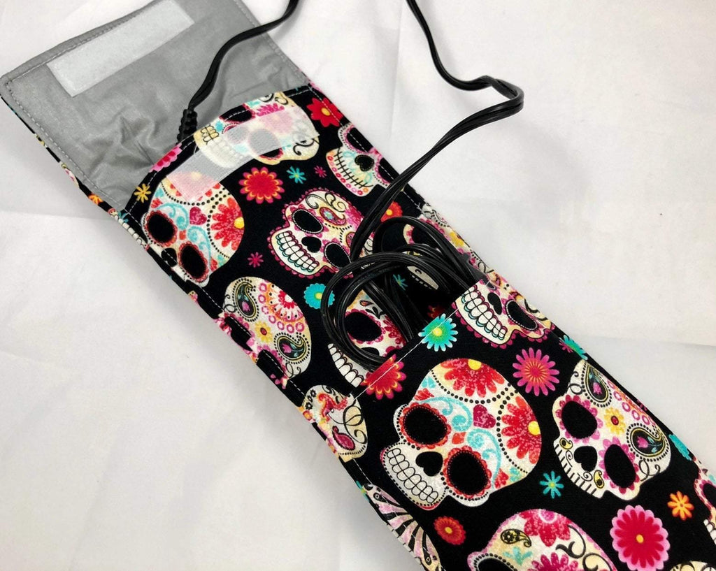 Curling Iron Holder, Flat Iron Bag, Travel Bag, Iron Cover, Sugar Skulls - EcoHip Custom Designs