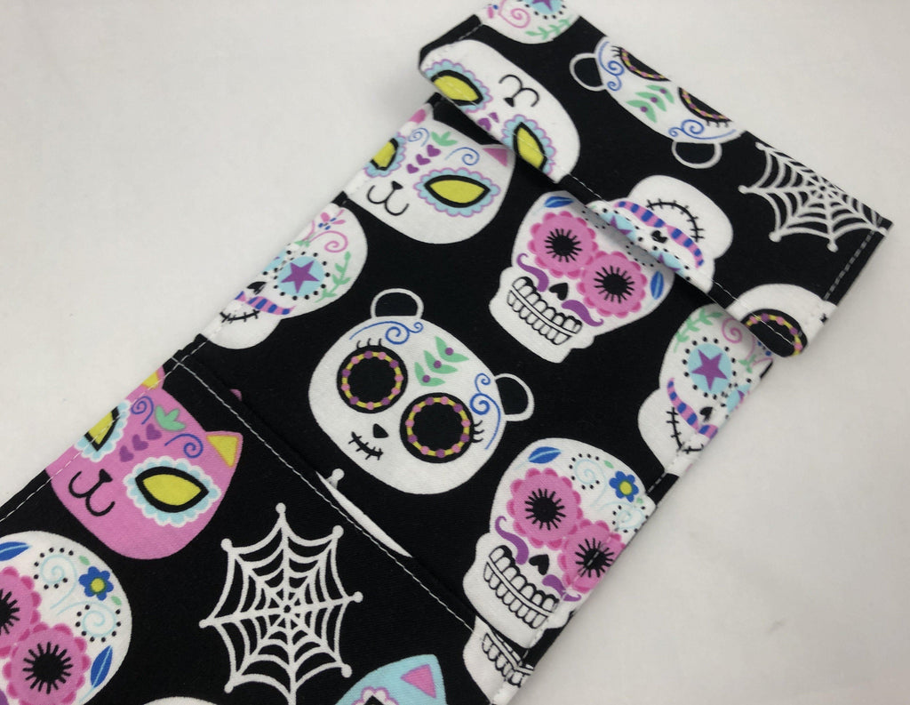 Curling Iron Holder, Flat Iron Case, Travel Heat Resistant Bag, Hair Dressers Gift, Day of the Dead - EcoHip Custom Designs