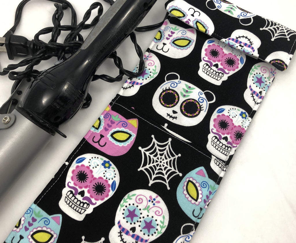 Curling Iron Holder, Flat Iron Case, Travel Heat Resistant Bag, Hair Dressers Gift, Day of the Dead - EcoHip Custom Designs