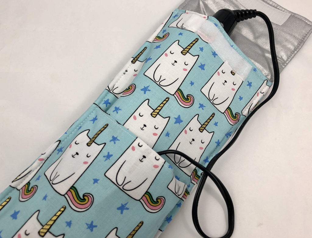 Curling Iron Holder, Flat Iron Case, Travel Sleeve, Iron Cover, Caticorn, Blue - EcoHip Custom Designs