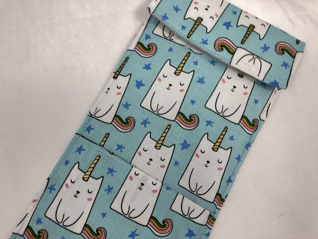 Curling Iron Holder, Flat Iron Case, Travel Sleeve, Iron Cover, Caticorn, Blue - EcoHip Custom Designs