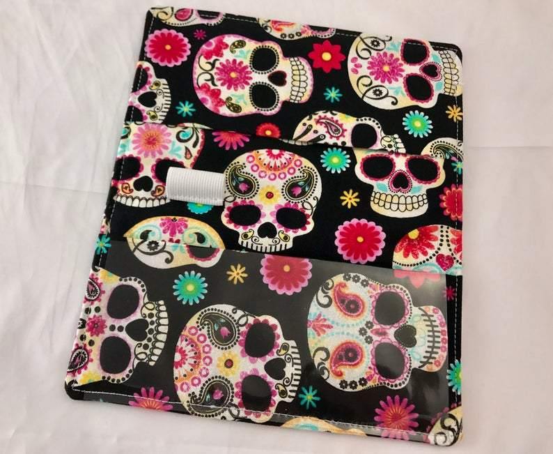 Duplicate Checkbook Cover, Sugar Skull Check Book Register, Pen Holder, Day of the Dead - EcoHip Custom Designs