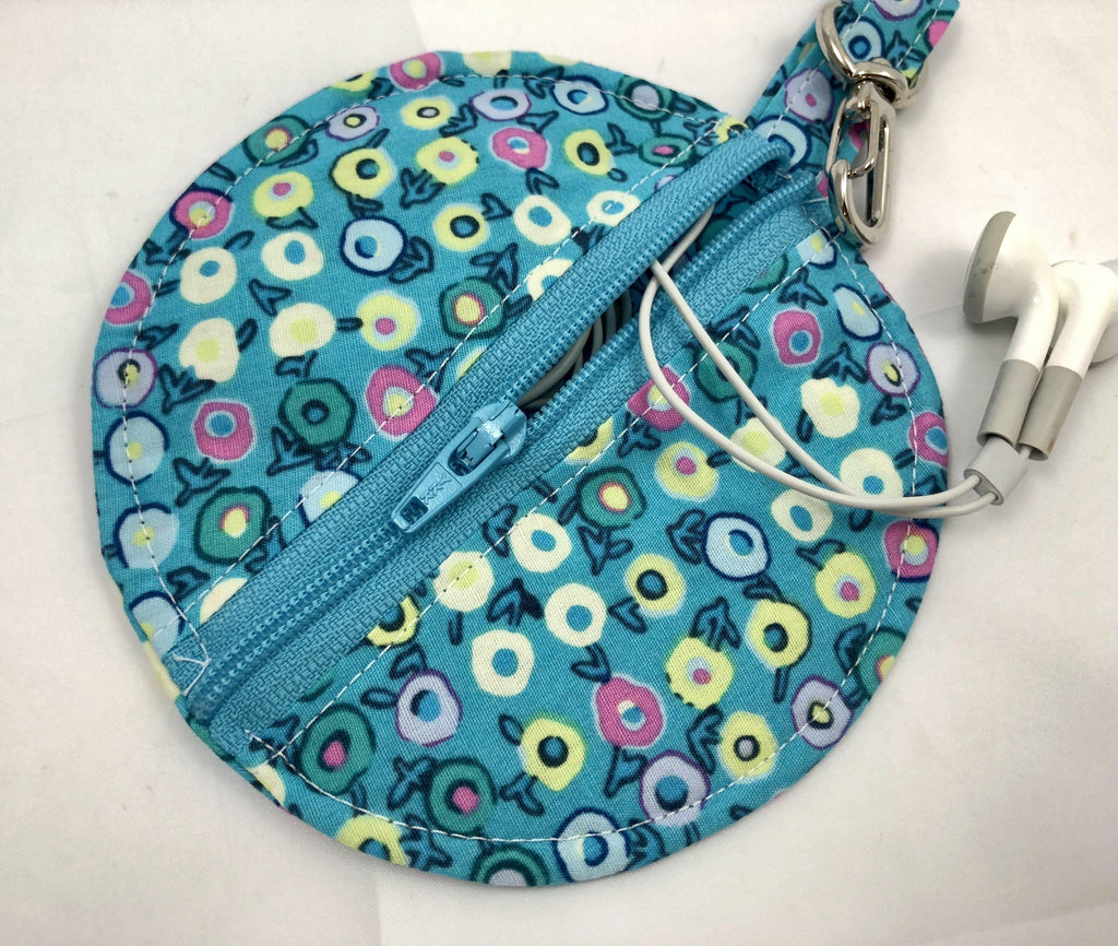 Ear Bud Case, Pacifier Pouch, Air Pod Case, Lens Cap Holder, Aqua Blue - EcoHip Custom Designs