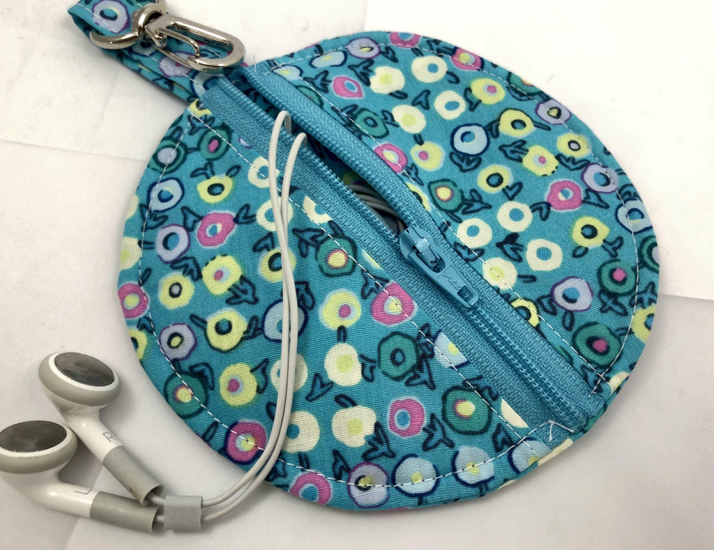 Ear Bud Case, Pacifier Pouch, Air Pod Case, Lens Cap Holder, Aqua Blue - EcoHip Custom Designs