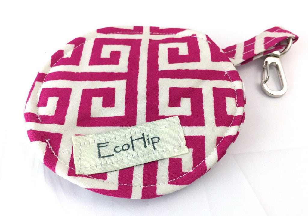 Earbud Case, Air Pod Pouch, Lens Cap Holder, Handmade Pouch, Geometric, Cream, Red - EcoHip Custom Designs