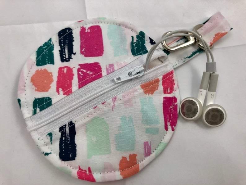 Fabric Earpod Case, Ear Bud Pouch, Lens Cap Bag, Lip Balm Cozy, Pink, Mod - EcoHip Custom Designs