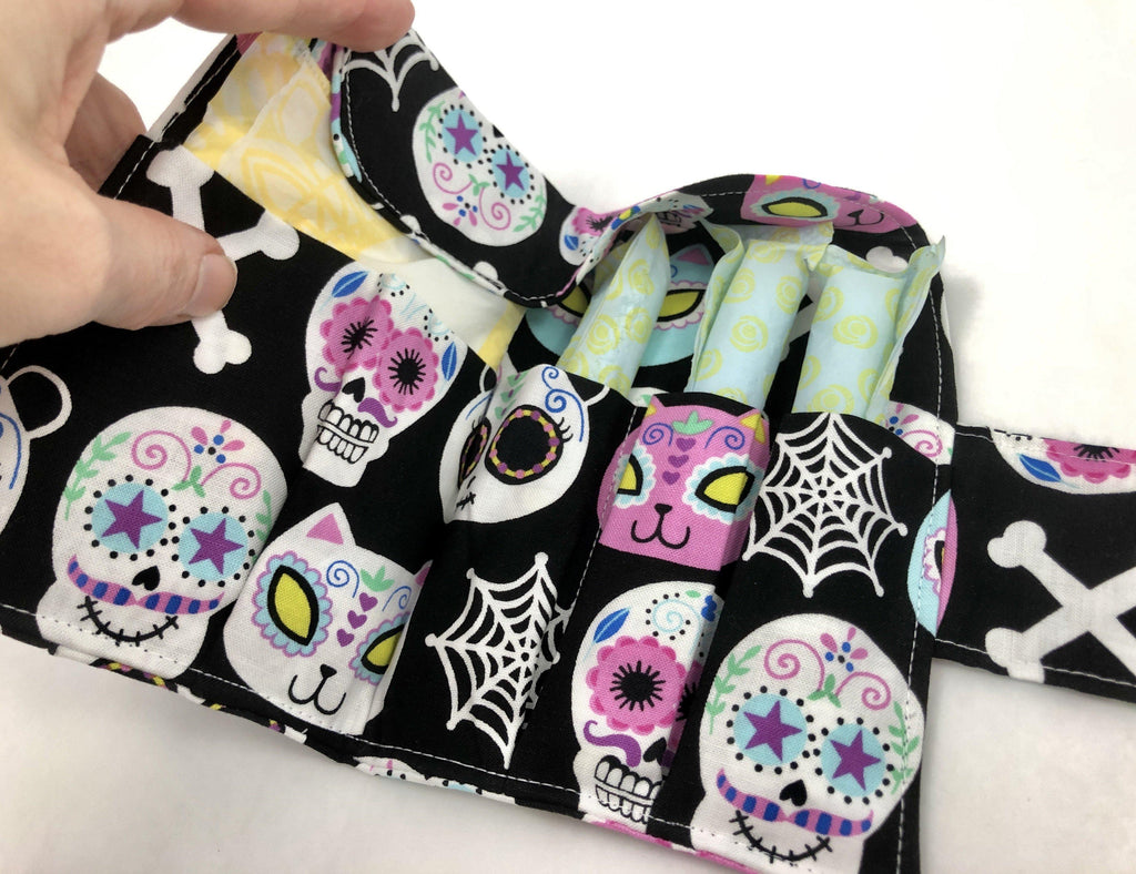 Feminine Products Case, Tampon and Sanitary Pad Holder, Tampon Bag, Day of the Dead - EcoHip Custom Designs