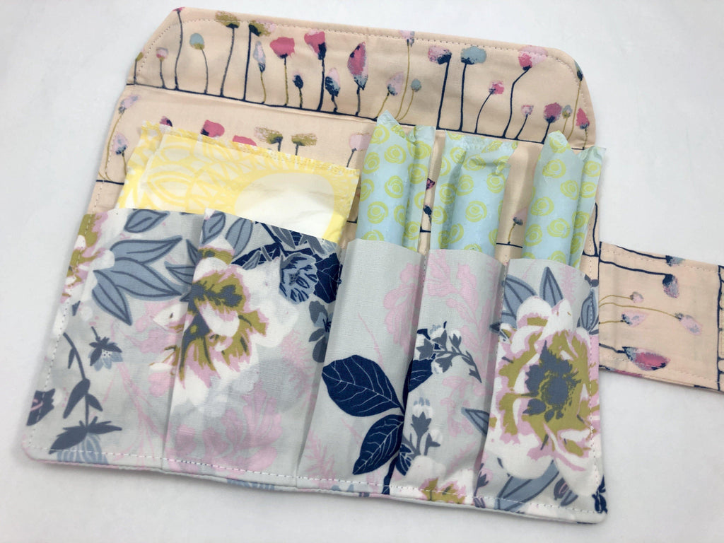 Feminine Products Pouch, Tampon and Sanitary Pad Holder, Tampon Wallet, Wild Posy - EcoHip Custom Designs